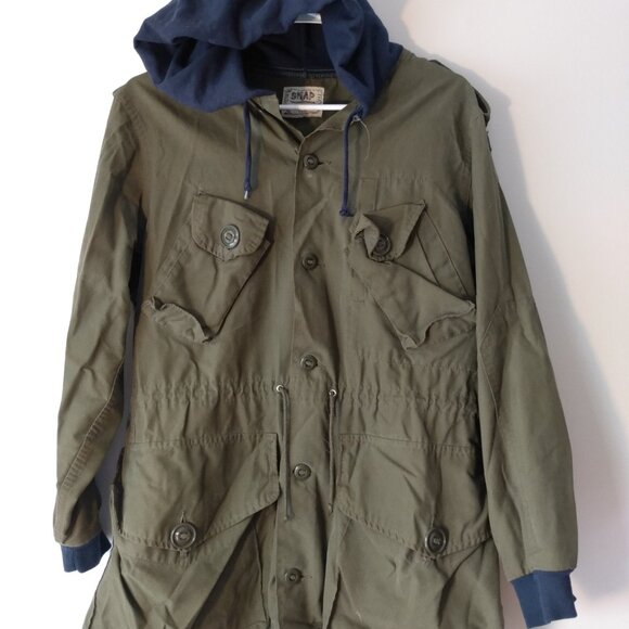 Vintage Army Shirt Jacket Hoodie Shacket OOAK Olive Green Blue Size Small - Picture 5 of 10